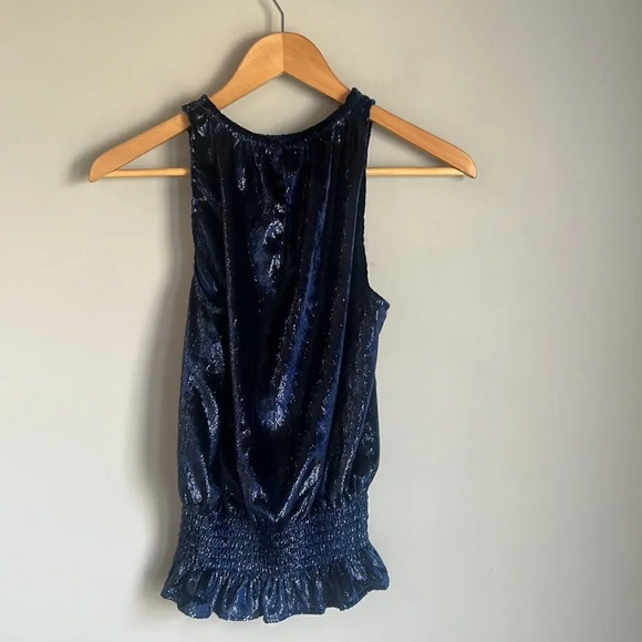 Ramy Brook Blue Shimmer Velvet Blouse - Picture 3 of 9